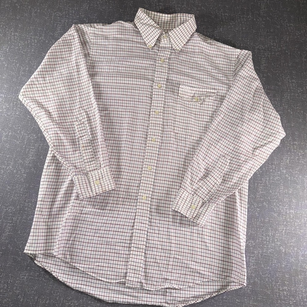 Vintage LL Bean Shirt Mens Large White Red Check Button Down Pocket USA 90s - Picture 1 of 10